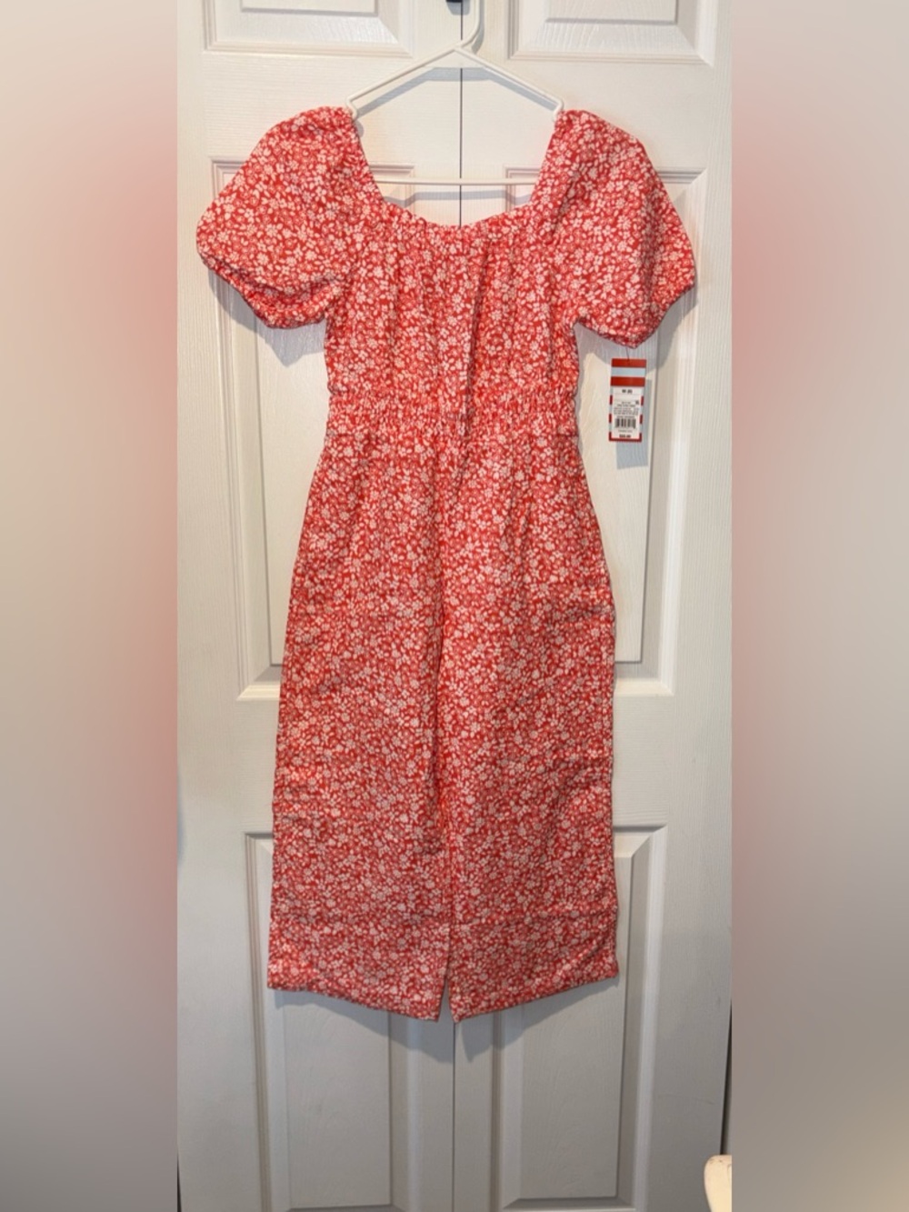 Floral Puff-Sleeve Midi Jumpsuit- Orange